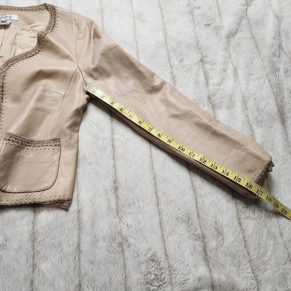 Leather Jacket Crochet BOHO V-neckline long sleeve SIZE M NINE WEST - Picture 15 of 16